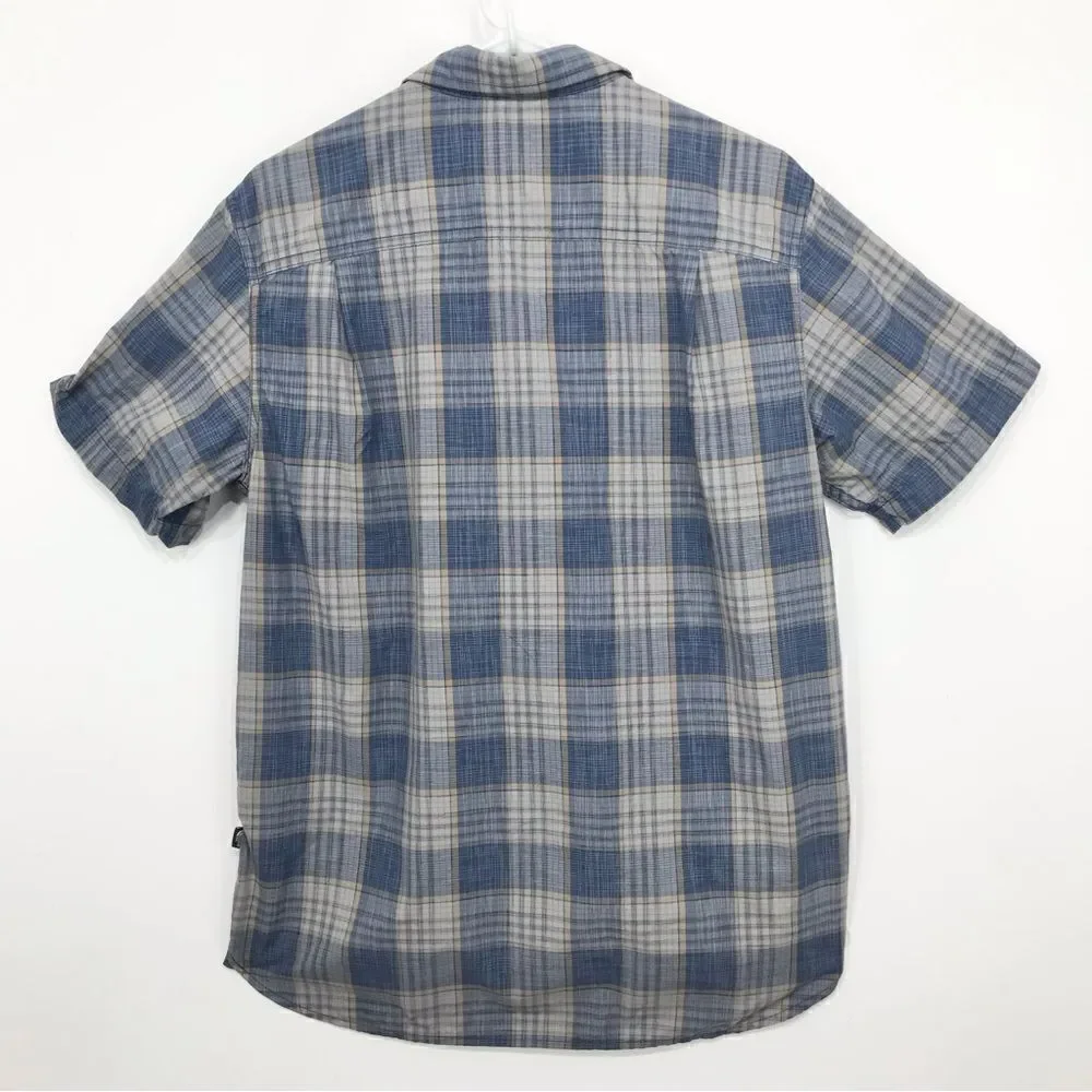 The North Face Blue Tan Plaid Short Sleeve Casual Button Down Performance Shirt